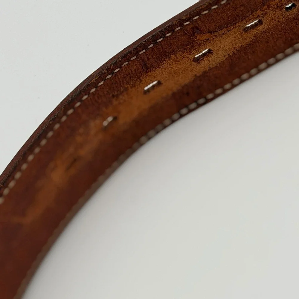 Vintage Hugo Boss Brown Leather Western Ranger Belt Silver Engraved Hardware 85